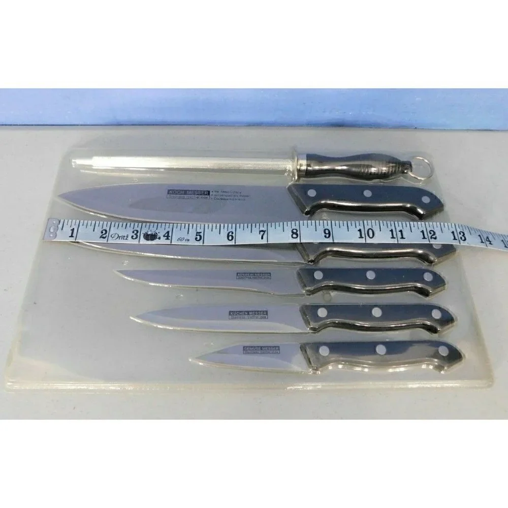 KUCHESTOLZ FIVE PIECE STAINLESS STEEL KNIFE SET AND SHARPENER
